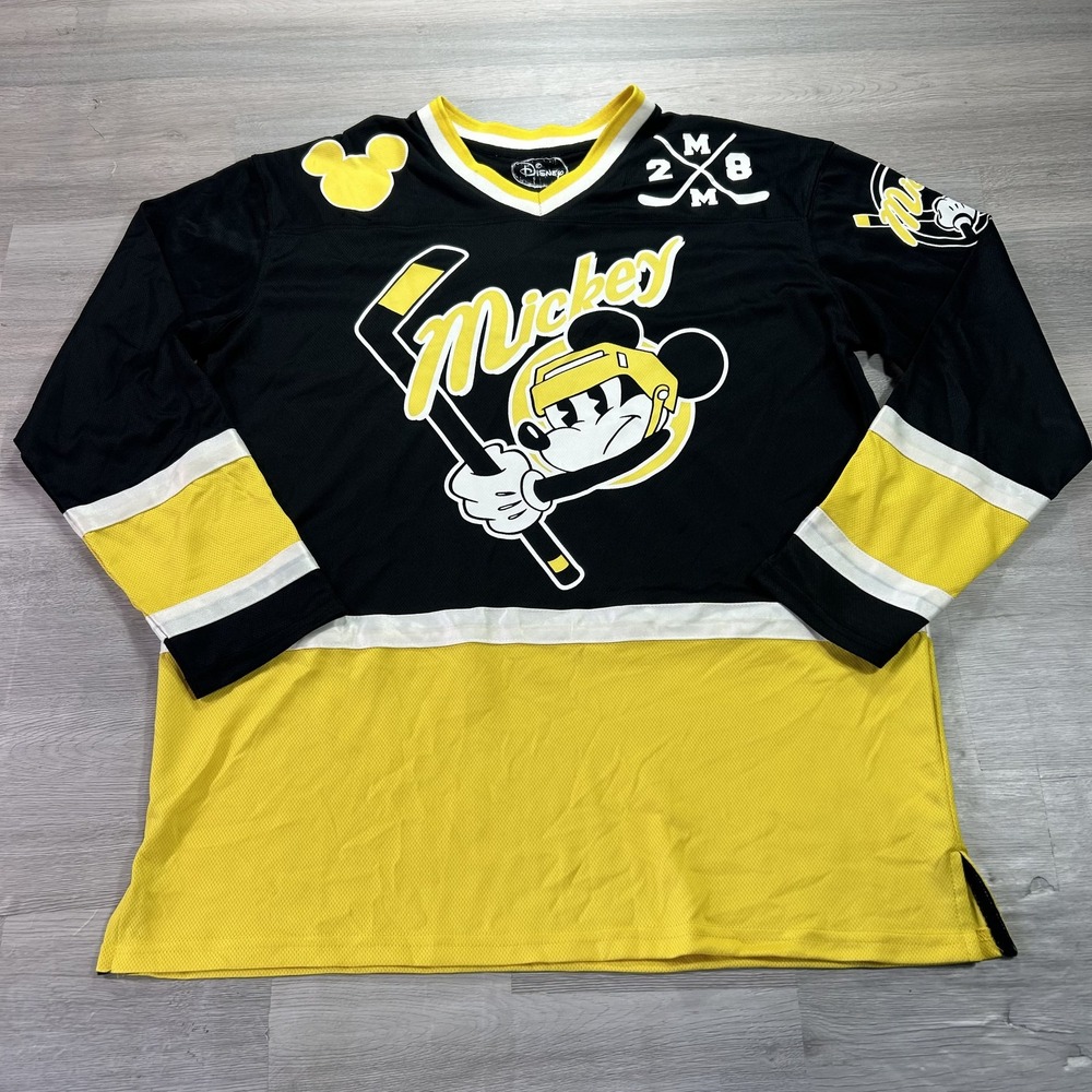 Disney Mickey Jersey Shirt Mens Medium Black Hockey Long Sleeve MCKY 28